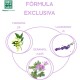 Bild eines Haustierprodukts mit der Aufschrift "Fórmula Exclusiva", das drei Zutaten zeigt: Margosa (3%), Geraniol (2,99%) und Lavandino (1%).