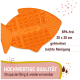 Orangenes, fischförmiges LickiMat mit strukturierter Oberfläche, BPA-frei, 20x20 cm, gefriersicher, leicht zu reinigen, langlebig und wiederverwendbar.