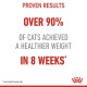 Image promoting a cat weight management product, stating "Proven Results: Over 90% of cats achieved a healthier weight in 8 weeks."