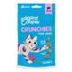 Pochette Edgard Cooper Crunchies pour friandises, bleue avec dessin de chat et croquettes ; textes 'Crunchies', 'Pour jouer', 'Saumon'.