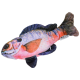 Plüsch-Fischspielzeug mit realistischen orangefarbenen, lila und schwarzen Farben und einem Etikett mit der Aufschrift „AniOne Wild variety“.