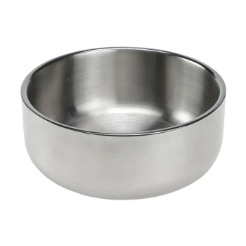 Stainless steel pet food bowl with a smooth, shiny interior and a rounded design, suitable for dogs or cats.