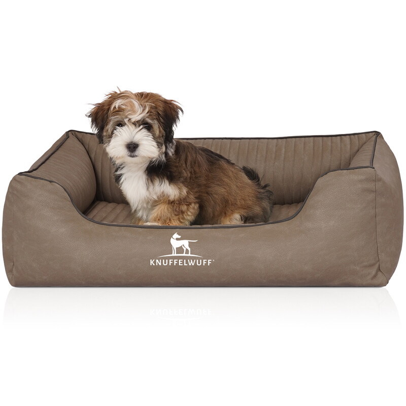 Knuffelwuff Orthopädisches Hundebett Columbia aus laser-gestepptem Kunstleder stone clay M-L