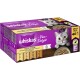 Whiskas Pure Delight Mega Pack mit Poultry Tenders Katzenfutter, mit einer grauen Katze auf der Verpackung und einer Schüssel mit Futter.