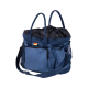 Navyblaue Tragetasche für Haustiere mit zwei Griffen, einem Schultergurt und mehreren Taschen, entworfen für den komfortablen Transport von Haustieren.