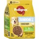 Worek karmy dla psów Pedigree Junior, 3 kg, z miską pełną krokietów i tekstem podkreślającym naturalne składniki, prebiotyki i superfoods.