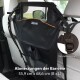 Schwarze Haustierbarriere für Autositz mit Netzoberseite, verstellbaren Riemen und einer Tasche, mit den Abmessungen 55,9 cm x 68,6 cm.