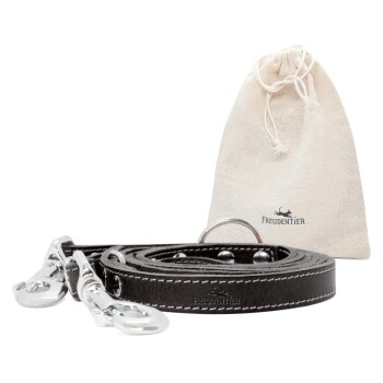 Freudentier Hundeleine aus zertifiziertem Leder 2m, verstellbar schwarz 2,5 cm