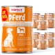 Dosenfutter für Hunde mit der Bezeichnung 'Pferd' von Supravit, mit einem orangefarbenen Design und einer Hundillustration, das natürliche Zutaten aus Pferdefleisch betont.