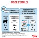 Instructions pour nourrir les chiots : guide d'alimentation de 24 heures avec des croquettes uniquement ou des options de croquettes plus nourriture humide, mettant en avant Royal Canin.