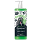 Flasche mit Bugalugs Aloe & Kiwi Shampoo für Hunde, mit einem Cartoon-Hund, veganem Etikett und Ansprüchen auf beruhigende, feuchtigkeitsspendende und nährende Eigenschaften.