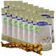 Eine Anzeige mehrerer Tüten Lyra Pet Nature Power Hundeleckerlis, die eine Vielzahl von Hundebildern auf der Verpackung und einen Rohhautkausnappen im Vordergrund zeigt.