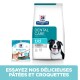 Sac de nourriture pour chiens Hill's Prescription Diet Dental Care t/d et emballage de Dental Care Chews présentant un chien heureux, avec du texte promouvant leurs produits.