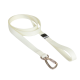 Eine weiße Hundeleine mit einem stabilen Metallkarabiner, mit einem schwarzen Etikett mit dem Markennamen "PANKA."