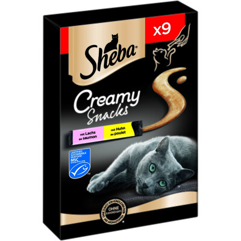 Sheba Zakje Romige Snacks 7x 9x12g Zalm en kip