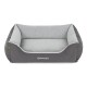 Grau und hellgraues Haustierbett mit erhöhten Seiten, mit dem Logo "Doctor Bark" auf der Vorderseite.