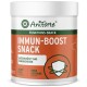 Behälter von AniForte Immun-Boost Snack für Hunde mit einem orangefarbenen Etikett, das "Unterstützt das Immunsystem" und "Ohne Getreide" angibt.
