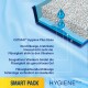 Image de litière pour chat CAT SAN Hygiene Plus dans un bac bleu, présentant une goutte d'eau et du texte sur ses caractéristiques clés.