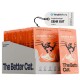 Verpackung von "The Better Cat" Nassfutter mit orangefarbenen Beuteln, die "Huhn Pur" beschriften und einem Etikett mit der Aufschrift "Vergleichssieger SEHR GUT 12/2024."