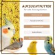 Vogelfutter für alle Arten von Haustiervögeln, mit einem Nymphensittich, Zebrafinken, Kanarienvogel und Wellensittich, mit Text, der die Vogelarten auflistet.