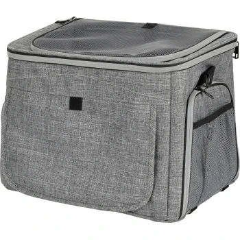 Grau Haustierträger mit einem Netzoberteil und Seitentaschen, mit einem Reißverschluss und einem strukturierten Stoffdesign.