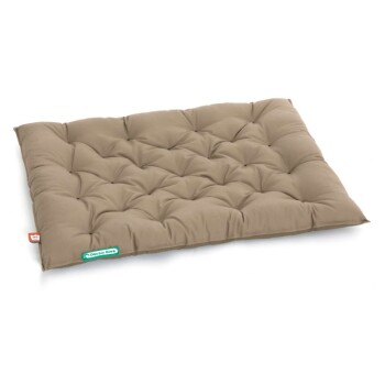 Braunes Haustierbett mit einem gepolsterten Design, das eine weiche, gepolsterte Oberfläche für Komfort bietet.