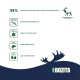 Bozita-Produktetikett zeigt '95% tierisches Protein', Icons für getreidefrei und ohne Zuckerzusatz, Elch-Logo 'Elch & Ente'.