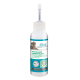 Flasche PetBalance Care Ohrreiniger mit einem weißen und türkisfarbenen Design, beschriftet 'Microsilver Ohrenspülung' mit einem Bild von Hund und Katze.