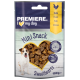 Packaging for "Premiere I ❤️ my dog" mini snacks, featuring heart-shaped treats, labeled as chicken flavor, 100g.