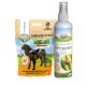 Bellfor Complete Snack für Hunde (180g) und ZEComplete Spray, mit einer Hundesilhouette und natürlichen Zutaten, die Gesundheit und Wohlbefinden fördern.