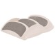 Ein beige Haustierpflegewerkzeug mit drei gebogenen, strukturierten Pads zur Reinigung von Fell, entworfen für einfache Handhabung und effektive Nutzung.