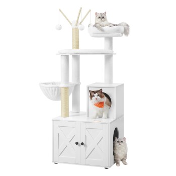 Kratzbaum mit Katzenklo-Schrank 2-in-1 weiß