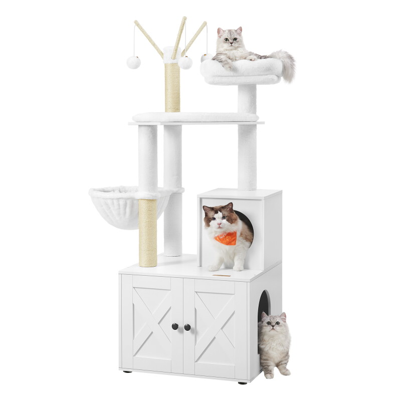 FEANDREA Kratzbaum mit Katzenklo-Schrank 2-in-1 weiß