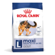 Royal Canin Maxi Adult dog food bag, featuring a German Shepherd on the front, labeled for dogs weighing 26 to 44 kg.