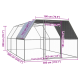 Ein detailliertes Diagramm eines Haustiergeheges mit in Zentimetern und Zoll beschrifteten Abmessungen, das ein geräumiges Design für Haustiere zeigt.