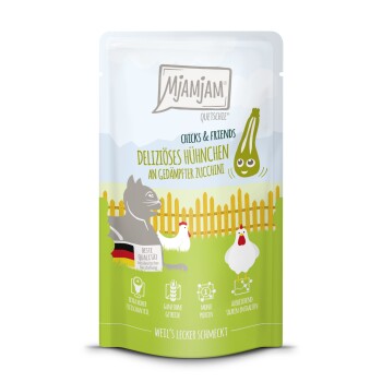 Nassfutter Katze Adult, Quetschie Chicks & Friends, Huhn und Zucchini 12x125 g