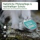 Silberne Dose mit natürlichem Pfotenpflegebalsam mit einer Hundepfote in der Nähe. Der Text lautet "Natürliche Pfotenpflege & nachhaltiger Schutz."