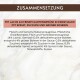 Deutsches Zutatenfeld für Tierfutter: ‚ZUSAMMENSETZUNG‘ und ‚Mit Lachs an feinem Gartengemüse…‘ mit ausführlicher Zutatenliste.