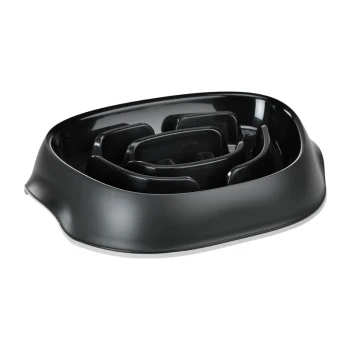 Gamelle anti-gloutons Blacky Bol de nourriture pour animaux noir avec un design intérieur en labyrinthe pour ralentir l'alimentation, avec un extérieur lisse et arrondi.