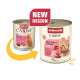 Zwei Dosen Animonda Carny Katzenfutter mit neuem Design-Label, mit Rind, Truthahn und Garnelen für erwachsene Katzen.