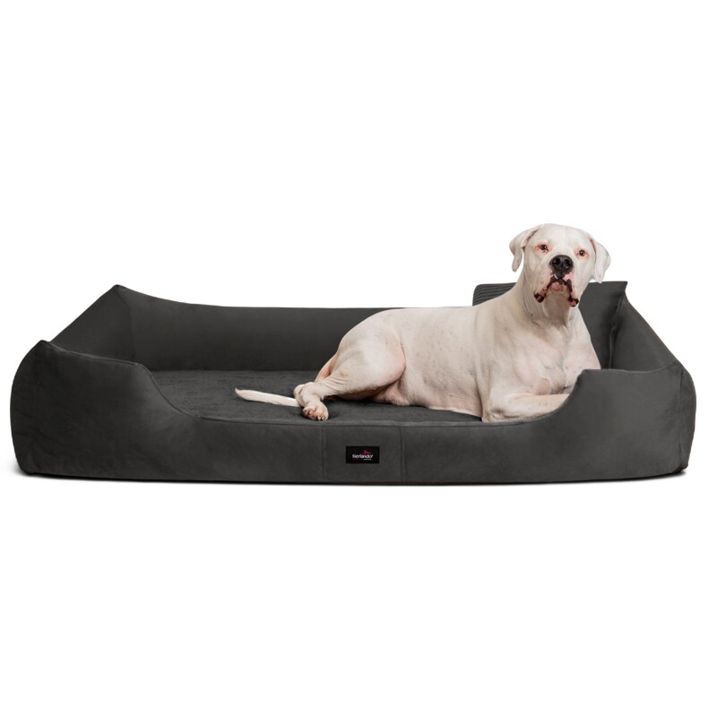 Tierlando VINCENT High-Tech-Velours (Triton) und Cord - Orthopädisches Hundebett schwarz/ graphit 90 cm, 22 cm, 75 cm