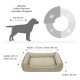 Hundebett Abmessungen und Größenleitfaden, geeignet für Rassen wie Labrador und Golden Retriever. Außengröße: 110 cm, Innengröße: 80 cm.