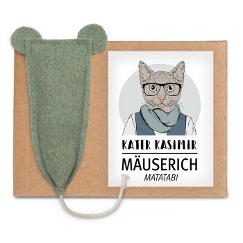 Kater Kasimir Premium XL handgemachte Spielmaus aus echtem Wollfilz mit Matatabi-Früchten