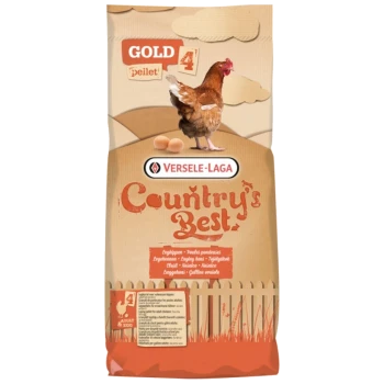 Zak van Versele-Laga Country's Best Gold 4 kippenvoer, met hen en eieren, gelabeld voor volwassen en leggende hennen.