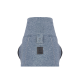 Eine blaue Haustierjacke mit einem strukturierten Muster, mit einem kleinen schwarzen Logo-Patch, das "RUFFWEAR" beschriftet ist, und einem Größenetikett, das "8" markiert.