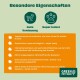Grafik „Besondere Eigenschaften“ mit Icons „Gute Verdauung“, „Super lecker“, orangefarbener Feature-Box und GREEN PETFOOD-Logo.