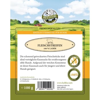 Bellfor Hundesnack - Fleischstreifen Lamm - 100g