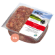 Verpacktes rohes Hundefutter, beschriftet mit "proCani buy nature", das "Rind Select" (Rindfleisch Select) mit einem natürlichen Landschaftshintergrund zeigt.