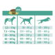 Fütterungsanleitung für Select Gold Hundefutter, die empfohlene Tagesmengen basierend auf dem Gewicht des Hundes in kg zeigt, mit drei Hundesilhouetten.