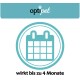 OptiPet-Logo über einem Kalendersymbol, mit dem Text "wirkt bis zu 4 Monate", der die Wirksamkeit von bis zu 4 Monaten anzeigt.